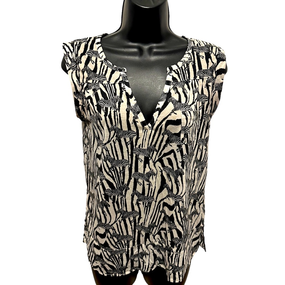 H&M Zebra Cream & Black Cap-Sleeved Shirt